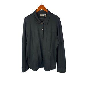 Chicos Womens Long Sleeve Button-Up Jacket Size 3 Black Rayon/Polyester Blend
